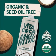 Vita Coco Organic Coconut Milk, Dairy Free, Unsweetened, 33.8 oz Pack of 6