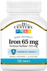 21st Century Iron 65mg Supplement, (120 120 Count (Pack of 1), No Color