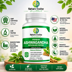 Nature Evolve Organic Ashwaganda 650mg with Organic Black Pepper extract