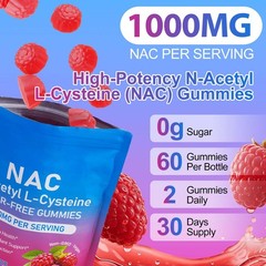 NAC 1000mg Daily Dietary Supplement, Non-GMO, 60 Vegan Gummies