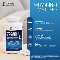 Dr. Berg Magnesium Glycinate 90ct 4-in-1 Chelated for Muscle Nerve Sleep Stress
