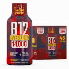 (48 Pack) GAQ B12 Overload Energy Shots, Pomegranate, Up to 7+ Hours of Energy