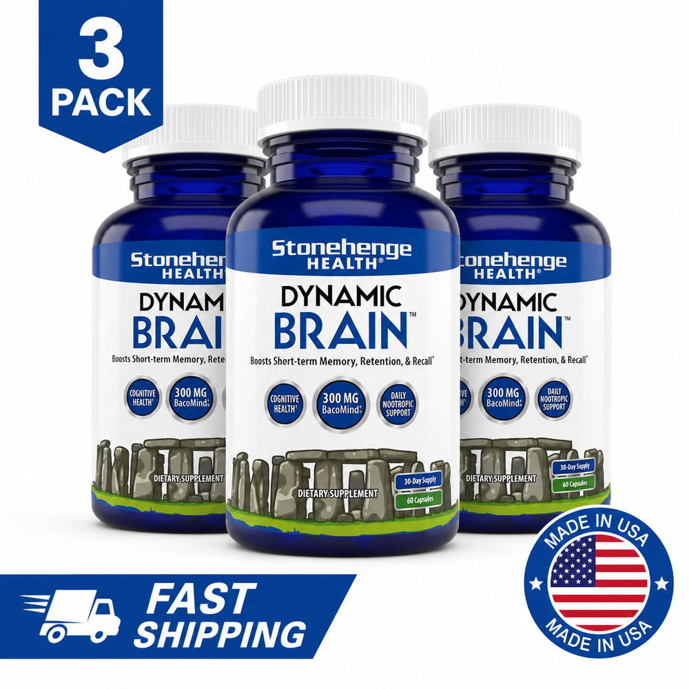 Pack of 3 Dynamic Brain Supplement 60 Capsules–Memory Focus Clarity,