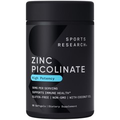 Zinc Picolinate 50mg Organic Coconut Oil Absorbable Immune Support Non-GMO 60ct