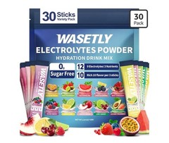 Electrolyte Powder Packets Sugar Free Hydration Drink Mix 30 Sticks 10 Flavors