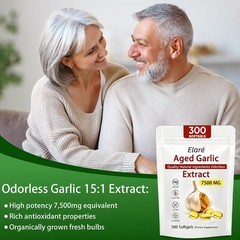 1X Elare Aged Garlic Extract, 300 Softgels, 7500mg Odorless | Heart & Immune