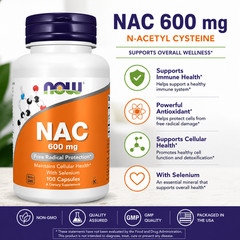 NOW NAC 600mg 100 Veg Capsules N-Acetyl Cysteine w/ Selenium Non-GMO