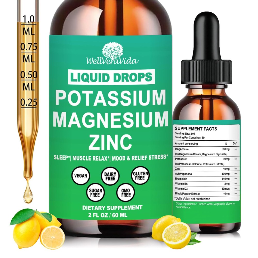 Potassium Magnesium Supplement Liquid, Electrolyte 2 Fl Oz (Pack of 1)