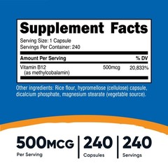Nutricost Vitamin B12 Supplement (500mcg) 240 Capsules – Methylcobalamin, Vegan