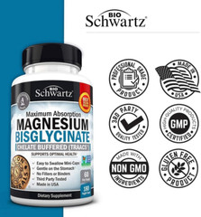 BioSchwartz Magnesium Bisglycinate 100% Chelate No-Laxative Effect – Maximum Abs