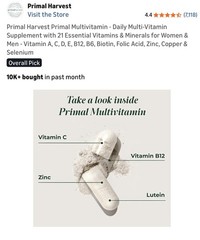 Primal Harvest Multivitamin Capsules 30 Count Unisex Adult Energy Support