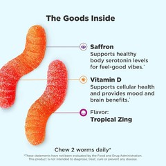 OLLY Hello Happy Gummy Worms, Mood Support, Vitamin D, Saffron, 90 Count 05/2026