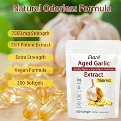 3 Pack Elare Aged Garlic Extract, 300 Softgels, 7500mg Odorless| Heart & Immune