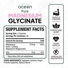 Organics Ocean Pure Magnesium Glycinate with Zinc- Strength Chelated- 90 Count