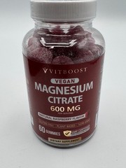 VITBOOST Vegan Magnesium Citrate 600 MG Gummies 60 Count Raspberry exp 11/2027