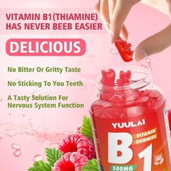 YUULAI Vitamin B1 Gummies 500mg for Adults & Kids, 60 Count (Pack of 1)