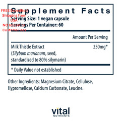Vital Nutrients Milk Thistle Extract 250mg – Vegan 60 Count (Pack of 1)