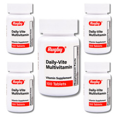 Rugby Daily-Vite Multivitamin – 100 Tablets | Gluten Free 8-2025 (5 Pack)