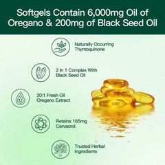 NEW 2PCS Oregano Oil 6200mg with Black Seed Oil.Immune Boosting Capsules