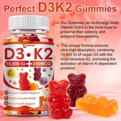 Vitamin D3 K2 Gummies – 60 Count – Supports Healthy Bone Heart For Kids & Adults