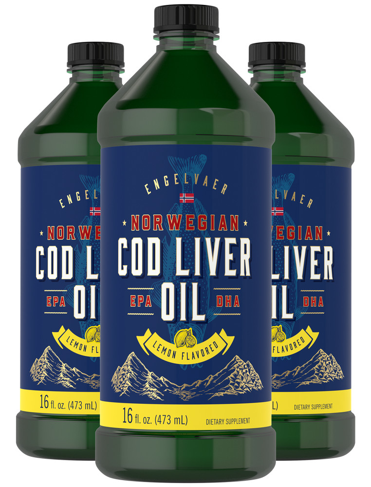 Cod Liver Oil Liquid | 16 fl oz 3 Pack | Lemon Flavor | Norwegian | by Carlyle