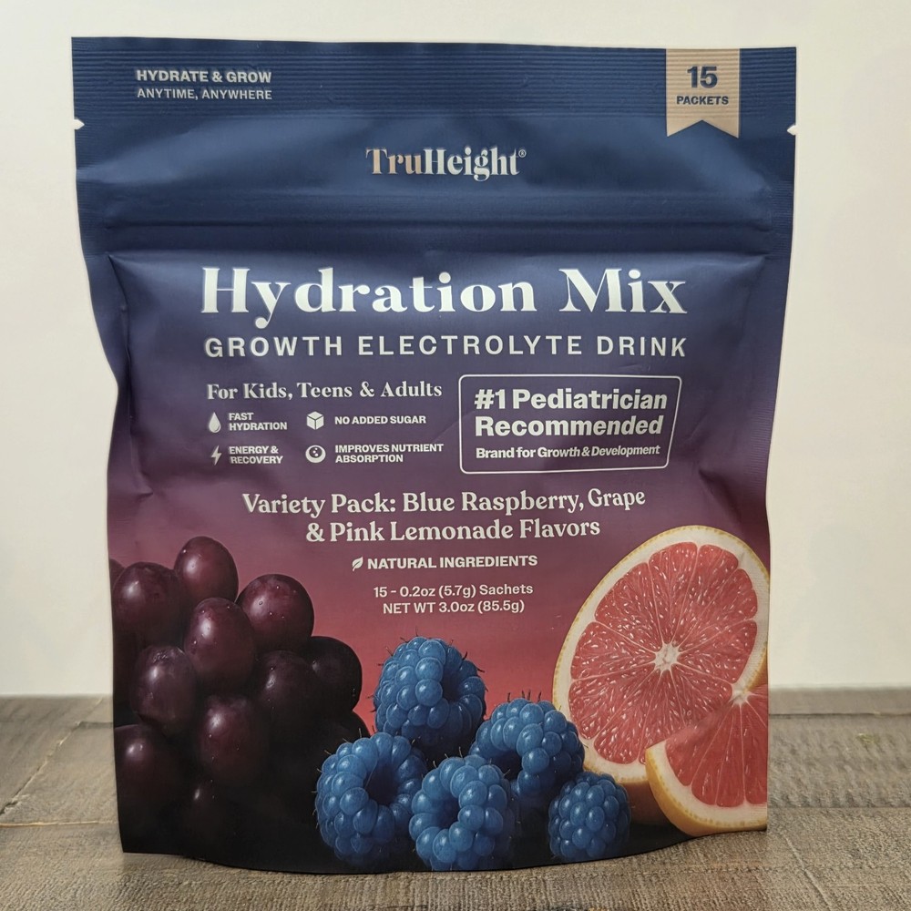 TruHeight Hydration Mix Growth Electrolyte Drink Variety Pack 15 Packets – New