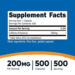 Caffeine Pills 200mg – Energy Boosting Supplement, 500 Capsules for Focus & Aler