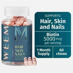 WEEM Hair Skin and Nails Gummies, Vegan biotin Vitamins, Healthy Hair