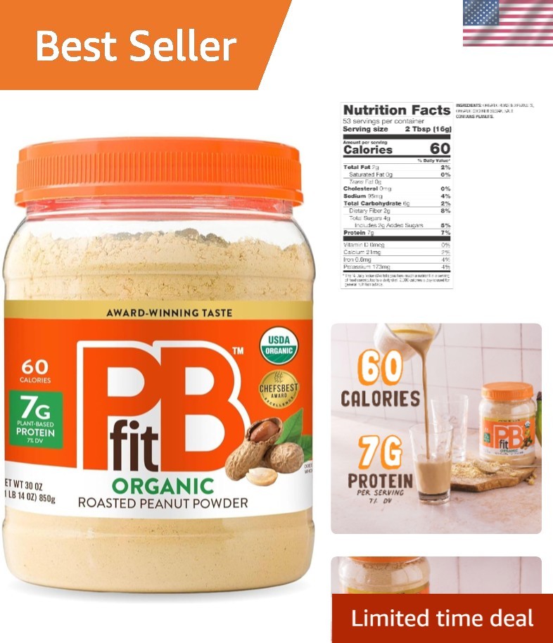 Organic Peanut Butter Powder, 30oz – Low-Cal 7g Protein, Gluten-Free Delight