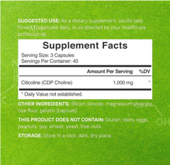 Citicoline CDP Choline 1000mg 120 Caps supports Brain Cognitive Function