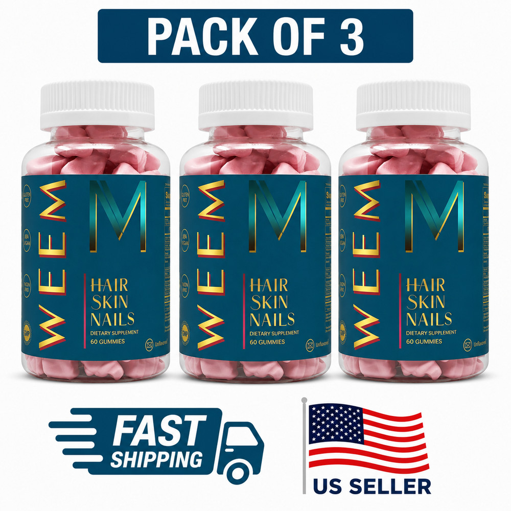3 Pack WEEM Hair Skin and Nails Gummies Supports Healthy Hair 60ct