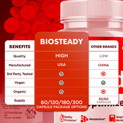 (3 Pack) Biosteady Advanced Support Blood Supplement Bio Steady 180 Capsules
