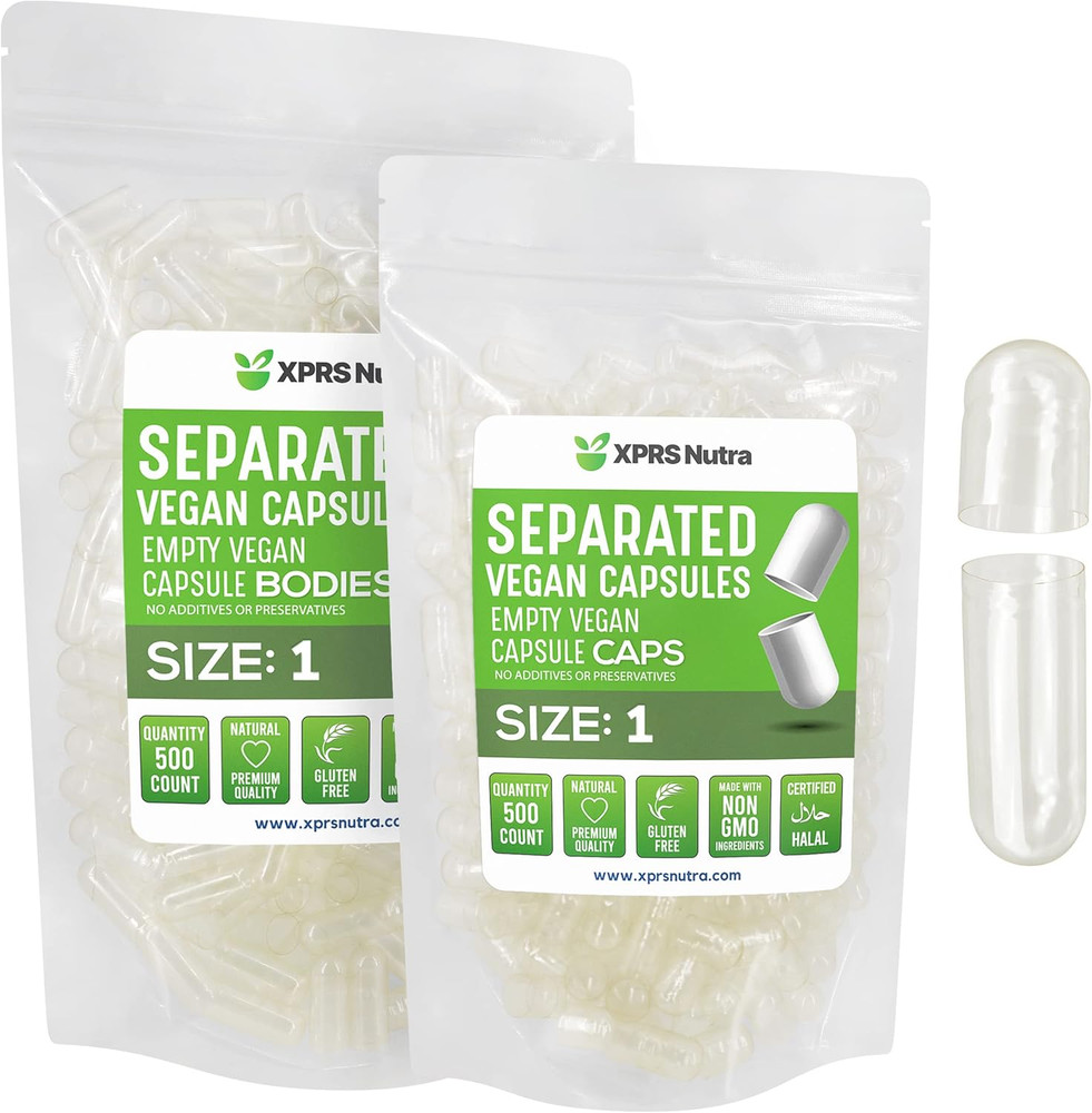 Vegan Size 1 Separated Capsules – 100 Count Clear Premium Empty Capsules Separat