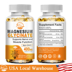 High Absorption Magnesium Glycinate 400 mg, 120 Capules Non-GMO Relieve Stress