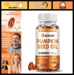 Pumpkin Seed Oil & Saw Palmetto Softgels 3000mg – 600 Count | Cold-Pressed, Non-