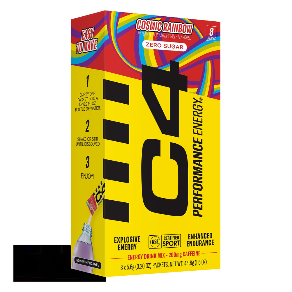 C4 Performance Energy Powder Drink Mix, Cosmic Rainbow, 8 Pack