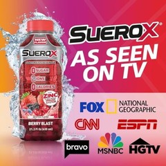 SueroX Berry Blast Zero Sugar Electrolyte Drink for Hydration 21.3 Oz (12 Count)