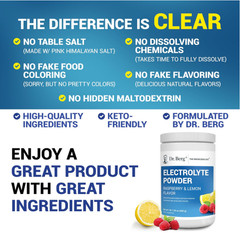 Dr. Berg Zero Sugar Keto Electrolyte Powder, Raspberry Lemon, 100 Servings