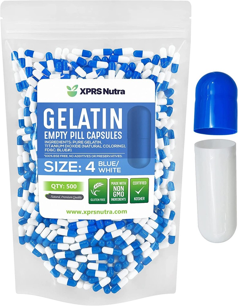 Size 4 Blue/White Empty Vegan Capsules Kosher Pill Vegetable Veggie Veg Caps
