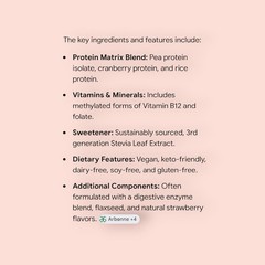 Arbonne FeelFit Vegan Pea Protein Powder Strawberry 32.8 oz Gluten-Free