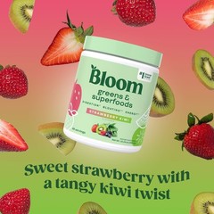 Bloom Greens & Superfoods Powder Strawberry Kiwi 48 Servings DairyFree Exp 09/26