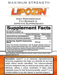 MOST EXTREME FAT BURNER & APPETITE SUPRESSANT: Lipozin Weight Loss Pills, 30 ct.