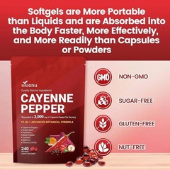 Cayenne Pepper Softgels 3000mg, 12-in-1 Heart & Circulation Support 240Ct