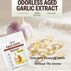 3 Pack Elare Aged Garlic Extract, 300 Softgels, 7500mg Odorless| Heart & Immune