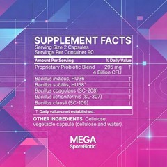 Mega Sporebiotic 60 Caps,Probiotic for Gut Health,Microbiome Balance,Men & Women
