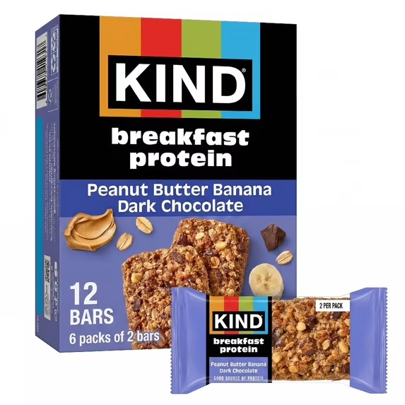 KIND Breakfast Peanut Butter Banana Dark Chocolate Gluten Free Protein Snack Bar