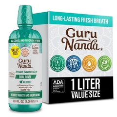 GuruNanda Fresh Breath Mouthwash – 12-Hour 33.8 Fl Oz (Pack of 1), Clear