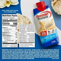 Premier 30g Protein PLUS Energy and Immune Support Shakes Vanilla 11 fl oz 18 Pk