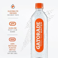 Gatorade Water, Unflavored, Electrolyte infused for 20 Fl Oz (Pack of 12)