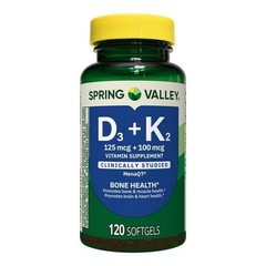 Spring Valley D3 125 mcg + K2 (100 mcg) for Bone Health Softgels, 120 Count